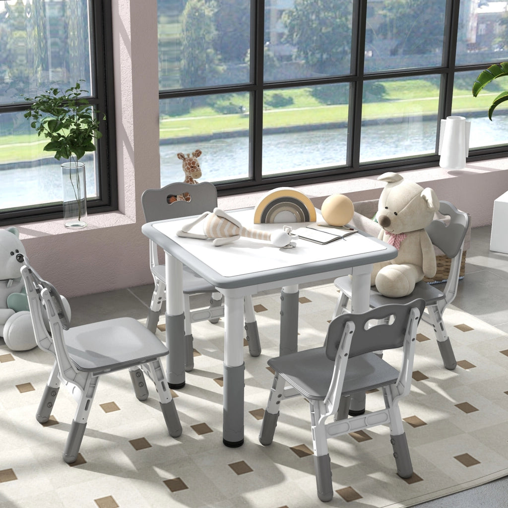 Set 4 Sedie e Tavolo per Bambini ¨C Zephmum ¨C Grigio, Altezza Regolabile