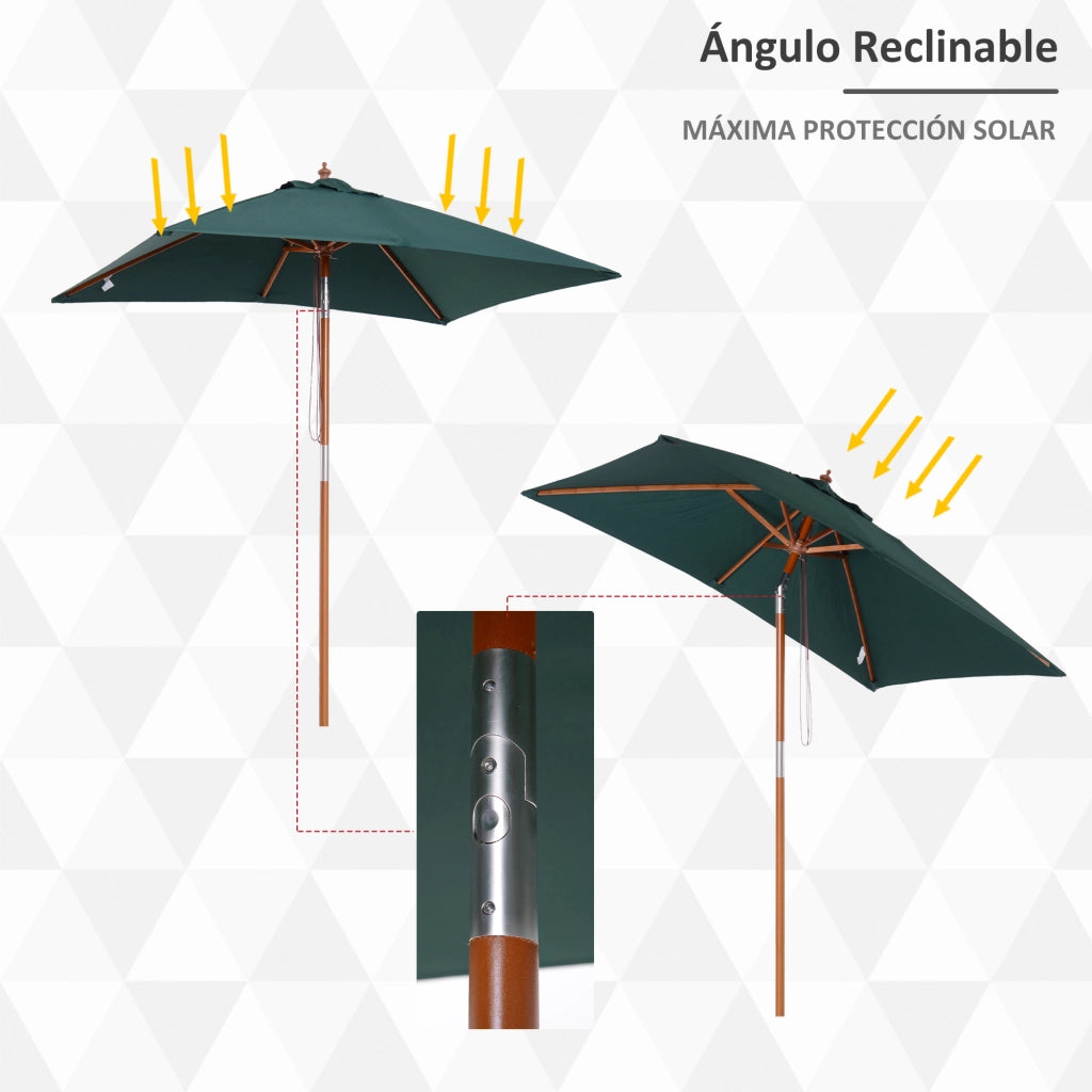 Ombrellone da Giardino Rettangolare 200x150 cm ¨C Xylo ¨C Legno Verde Angolo Regolabile