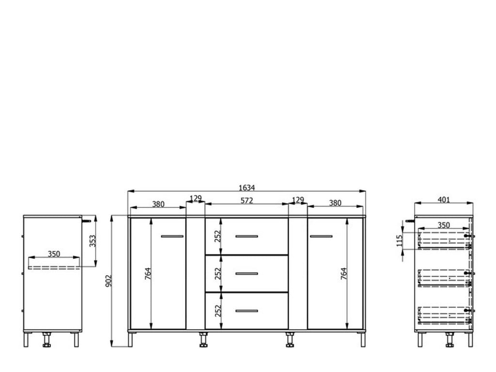 Madia Frisanco, Credenza 2 Ripiani, 163.5x40x90h cm Bianco Crema