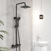 Colonna doccia con miscelatore, kit completo di doccia a pioggia, soffione doccia 20 x20 cm e doccetta 3 getti, asta doccia, nero