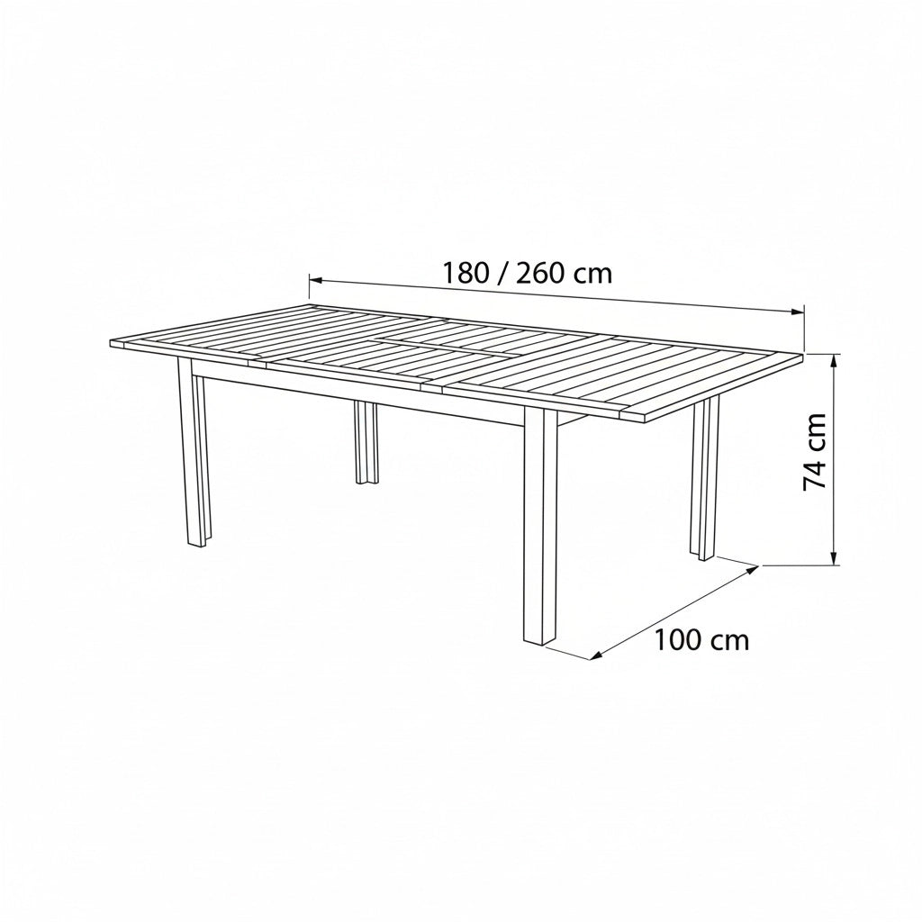 SINED Tavolo da giardino rettangolare allungabile in alluminio e teak FSC® colore teak e antracite 180-260 cm capienza fino a 10 persone modello SUPERGA