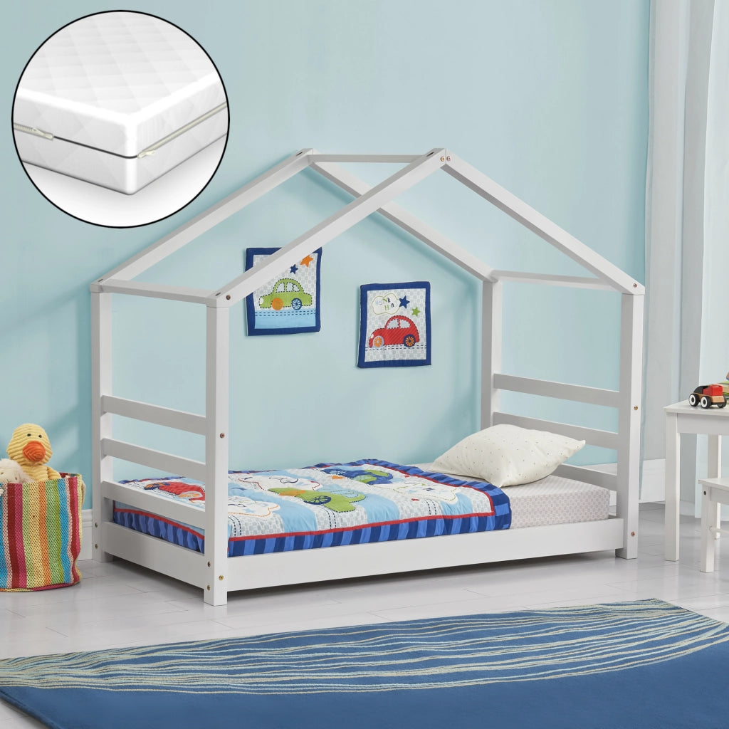 Letto a Casetta per Cameretta Vardø con Materasso 80x160 cm Bianco [en.casa]