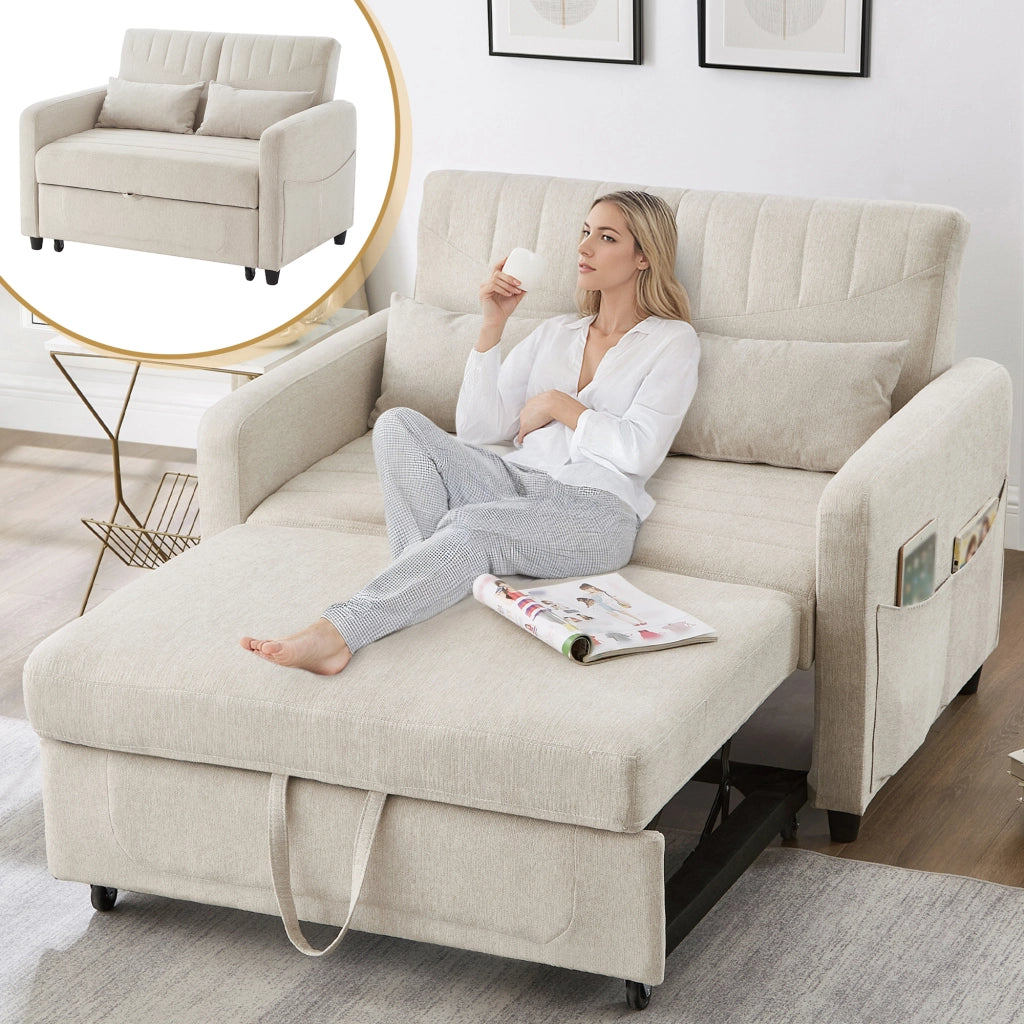 Divano Letto 2 Posti Pieghevole ¨C MINIMAL ¨C Tessuto Cotone Lino, Schienale Regolabile