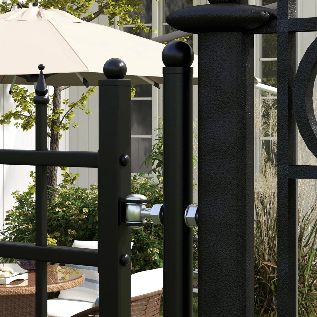 Cancello da Giardino di Sicurezza con Serratura 107x204 cm in Acciaio Zincato Nero