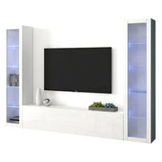 Mobile Soggiorno Leda, Parete Attrezzata 9 Ripiani Made in Italy, 260x30x180h cm Bianco Lucido