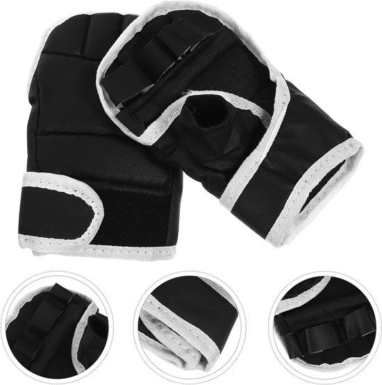 Mani da Sparring a Mezza Mano con Palmo Respirante - Per Taekwondo e Bag Work - 1 Paio - Nero - (M-XXL)