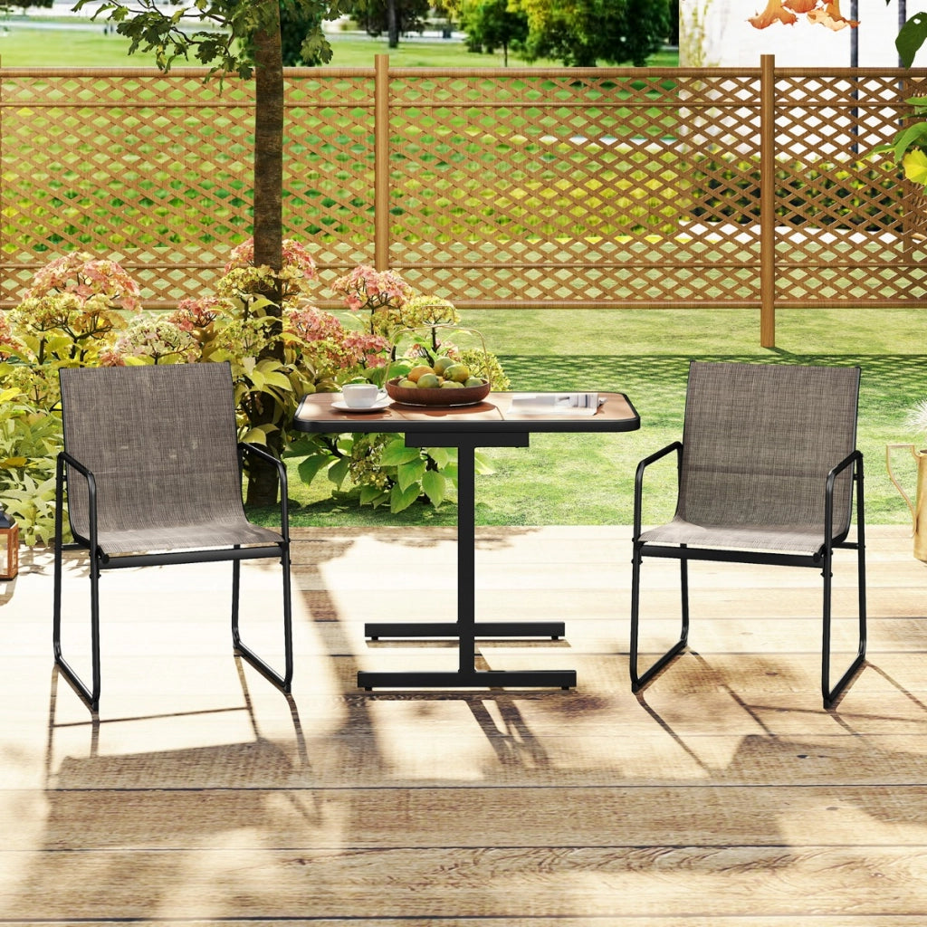 Set bistro da esterno 3 pezzi con tavolo da pranzo rettangolare e 2 poltrone in tessuto, Set di mobili da patio Marrone-Set mobili da esterno