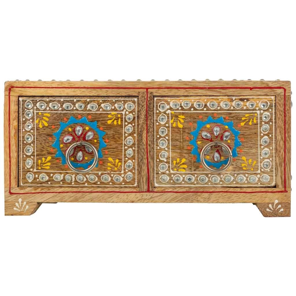 Portagioie in legno dipinto a mano con 2 cassetti marroni 23x14x10h