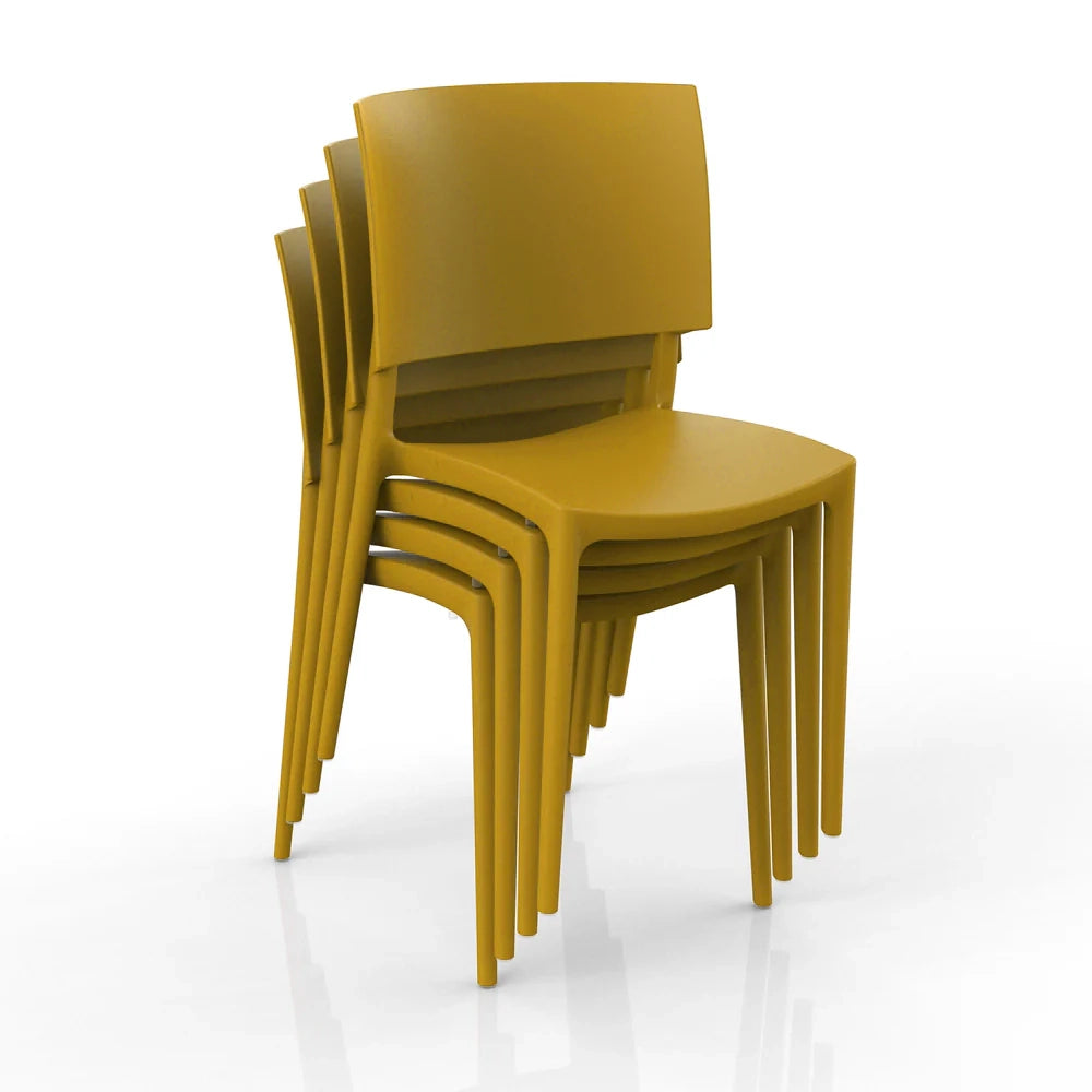 Set 4 sedie in polipropilene 100% Made in Italy SHARP, impilabile, resistente ai raggi UV, design moderno, ideale per sala da pranzo, cucina, sala d’attesa, bar, ristoranti o da esterno colore Mostarda