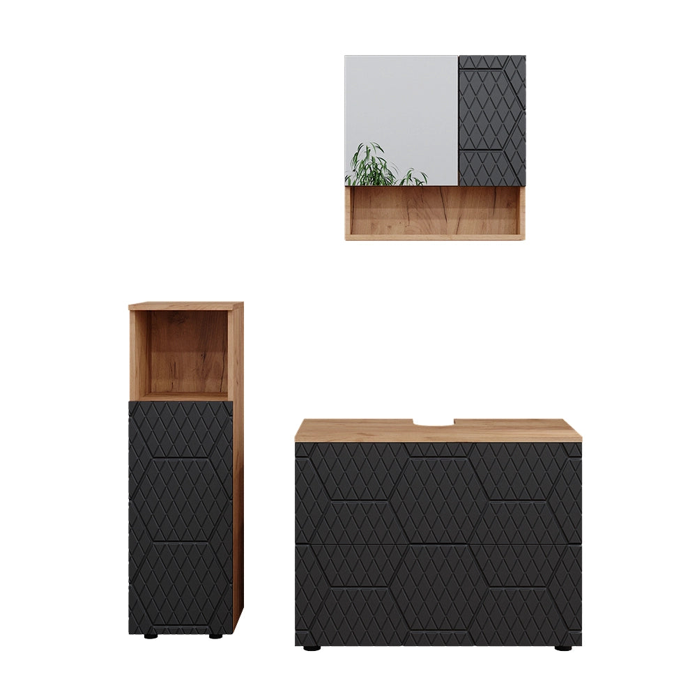 Vicco Set mobili bagno Antracite con struttura a nido d'ape 3 pezzi, con cabinet midi