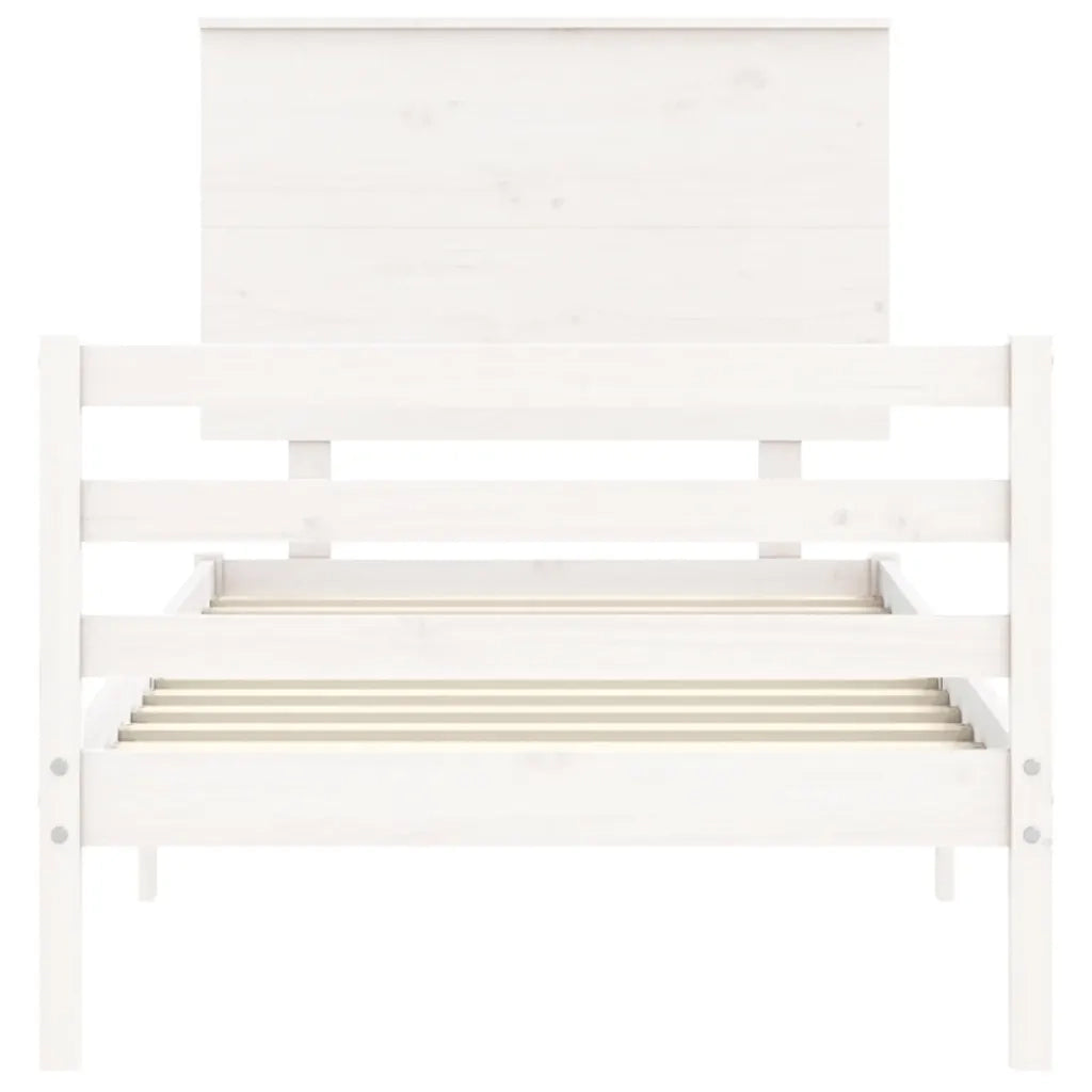 Giroletto con Testiera-Struttura Letto con testiera Bianco 90x200 cm in Legno Massello 680408