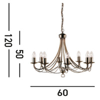 Lampadario Industrial-Nordico Maypole Acciaio Ottone 8 Luci E14
