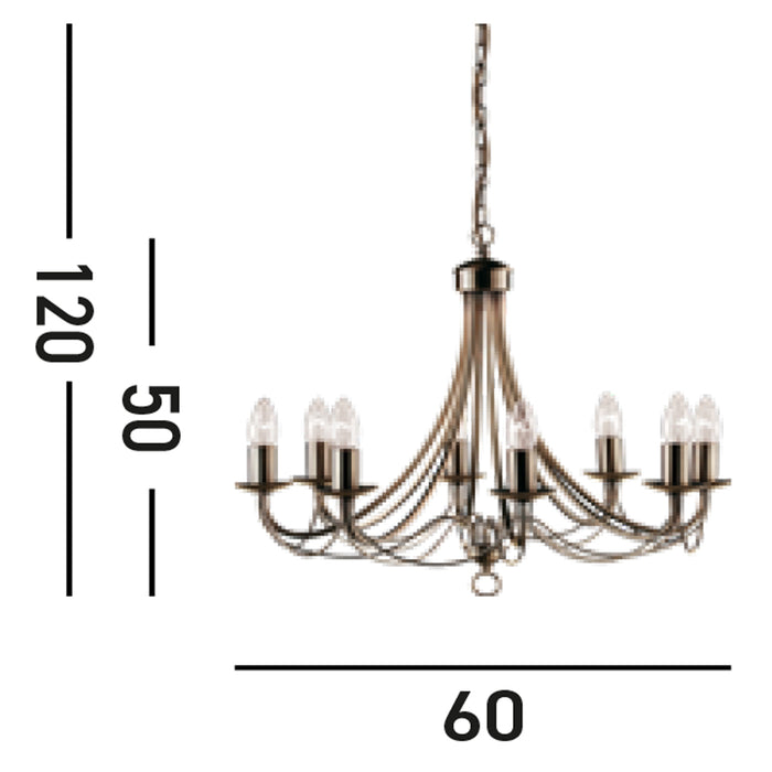 Lampadario Industrial-Nordico Maypole Acciaio Ottone 8 Luci E14