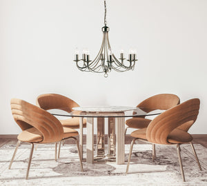 Lampadario Industrial-Nordico Maypole Acciaio Ottone 8 Luci E14