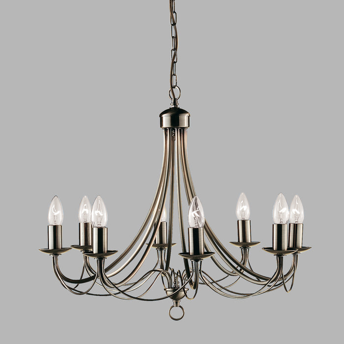 Lampadario Industrial-Nordico Maypole Acciaio Ottone 8 Luci E14