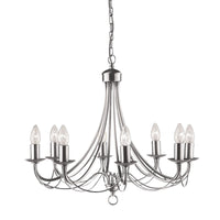 Lampadario Industrial-Nordico Maypole Acciaio Argento 8 Luci E14
