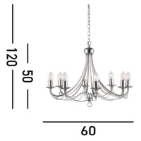 Lampadario Industrial-Nordico Maypole Acciaio Argento 8 Luci E14
