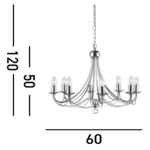 Lampadario Industrial-Nordico Maypole Acciaio Argento 8 Luci E14