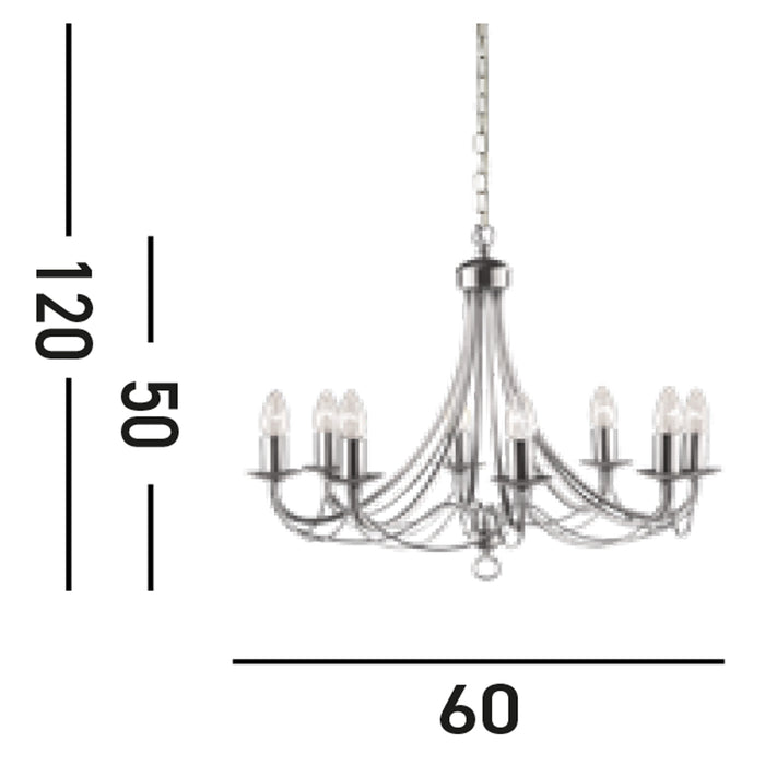 Lampadario Industrial-Nordico Maypole Acciaio Argento 8 Luci E14