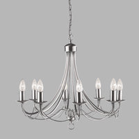 Lampadario Industrial-Nordico Maypole Acciaio Argento 8 Luci E14