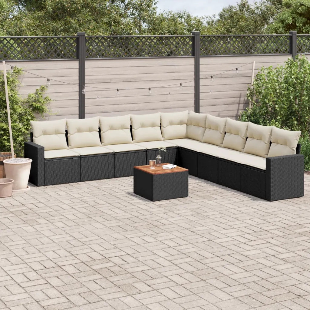 Set Divani da Giardino 10pz con Cuscini in Polyrattan Nero 3224166