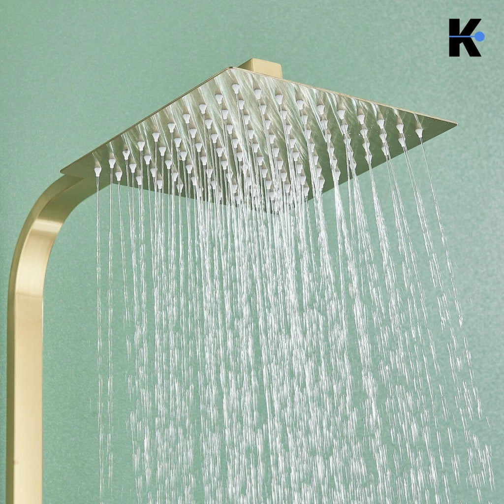 LANA | Set doccia premium oro lucido acciaio inox | Miscelatore doccia di design sistema doccia | Miscelatore doccia completo di doccetta