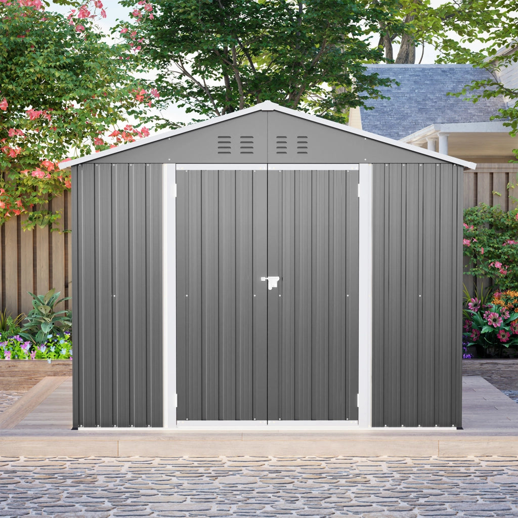Robusto capanno da giardino in metallo in antracite 8x6 piedi con pratica porta incernierata; ideale come capanno da giardino per attrezzi e utensili da giardino