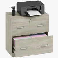 Cassettiera da Scrivania con 2 Cassetti con Guide per Cartelle Sospese per A4 Serratura e 2 Chiavi, 74x42x72 cm, Legno
