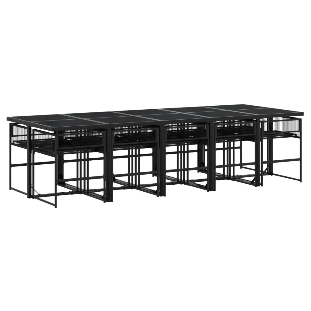 Set da Pranzo da Giardino 13pz Nero in Polyrattan 3295037