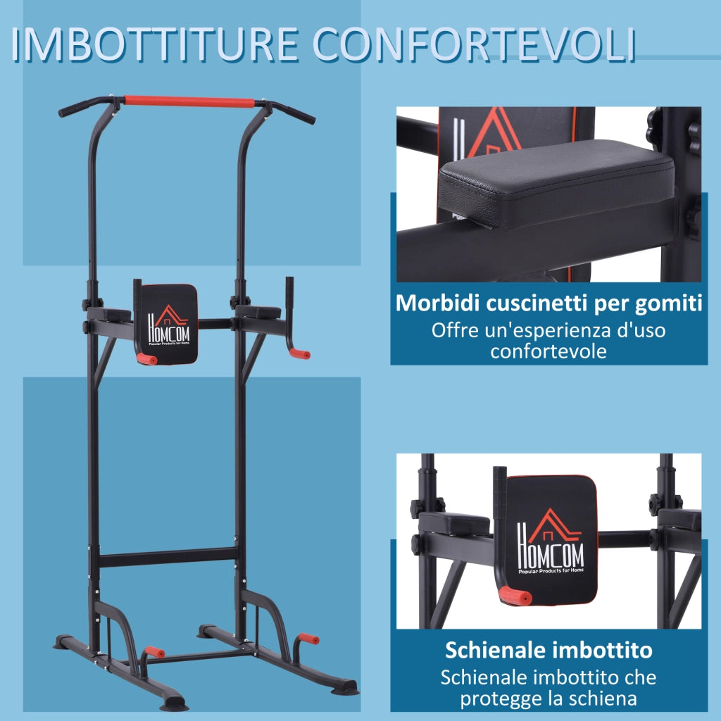 EasyComfort Barra per Trazioni Power Tower Stazione Fitness Multifunzione Regolabile 189-239cm in Acciaio Nero Rosso