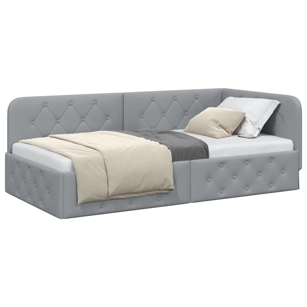 Cornice del letto ad angolo Grigio chiaro 90 x 190 cm Tessuto