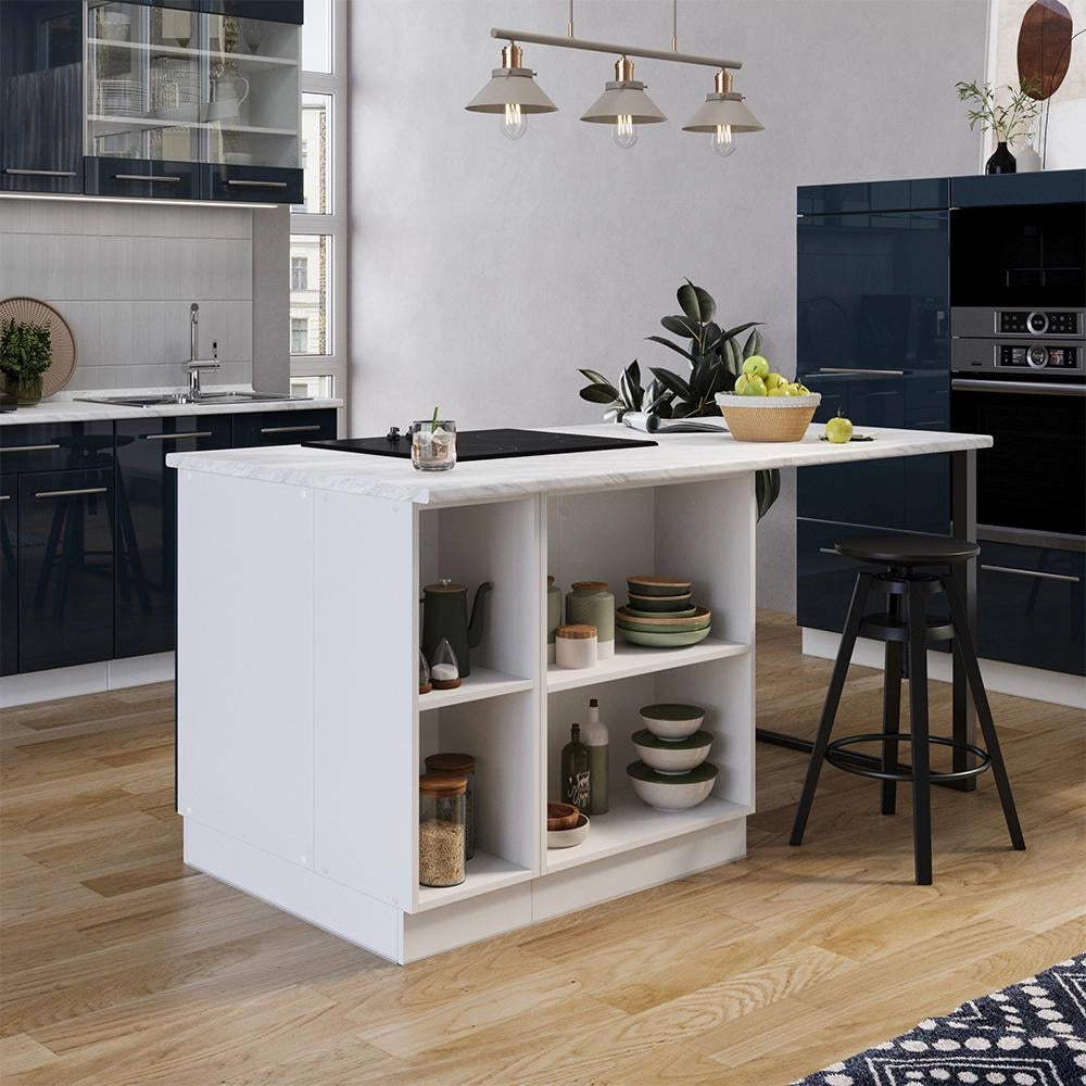 Isola da cucina Fame-Line Blu scuro lucido/Bianco 90 cm con cassetto, senza piano di lavoro Vicco