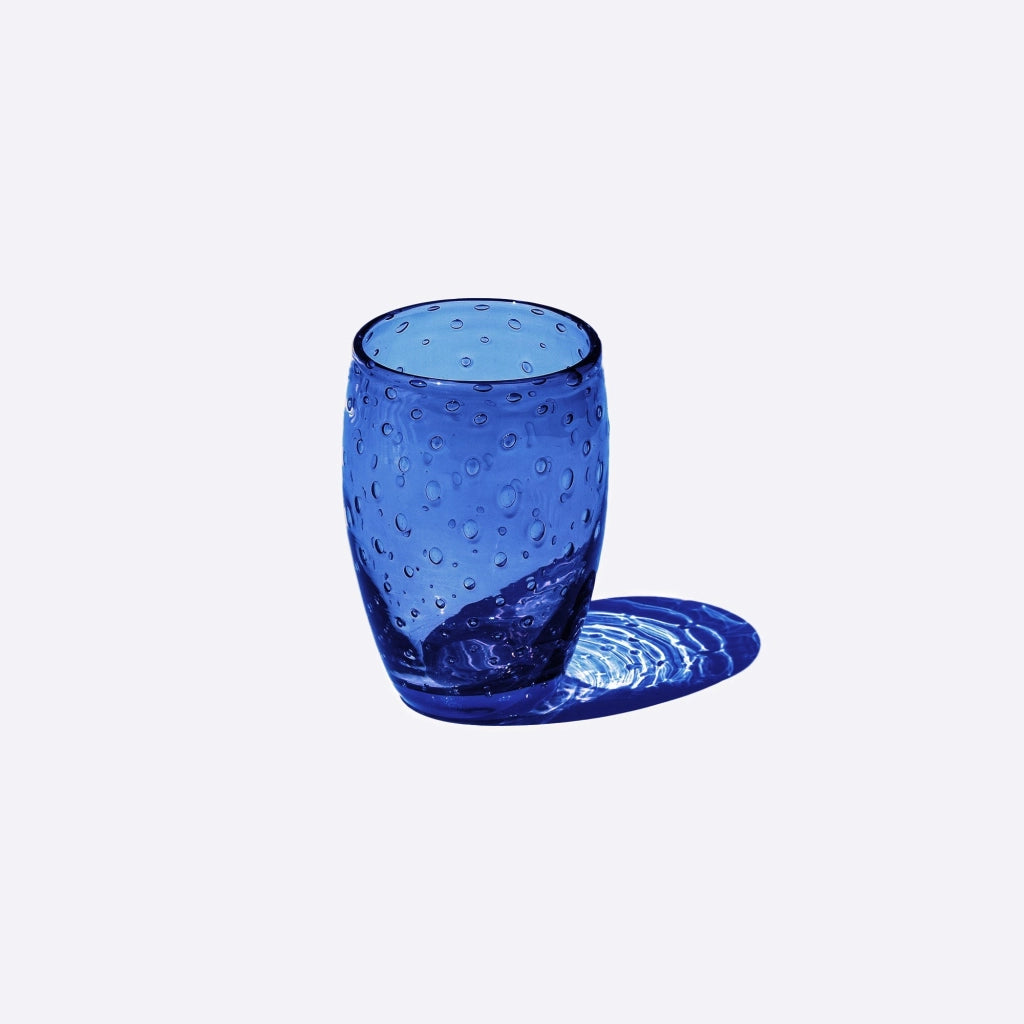 Bolicante Set di 6 Bicchieri Tumbler in Vetro Soffiato a Bocca Colore Blu Effetto Bollicante Tradizione Muranese per Servizio Tavola Elegante