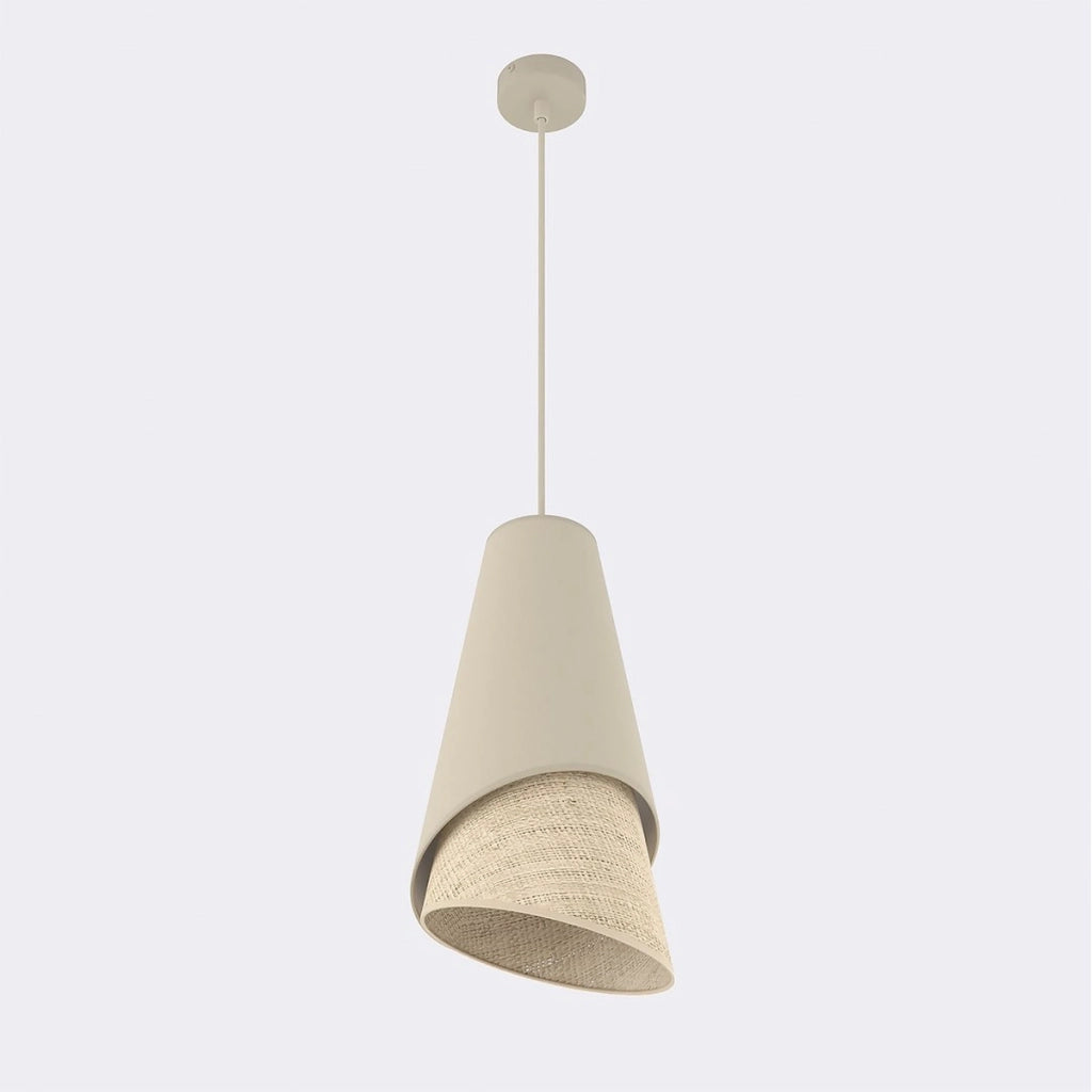 Lampada a sospensione MODA in acciaio e tessuto effetto rattan