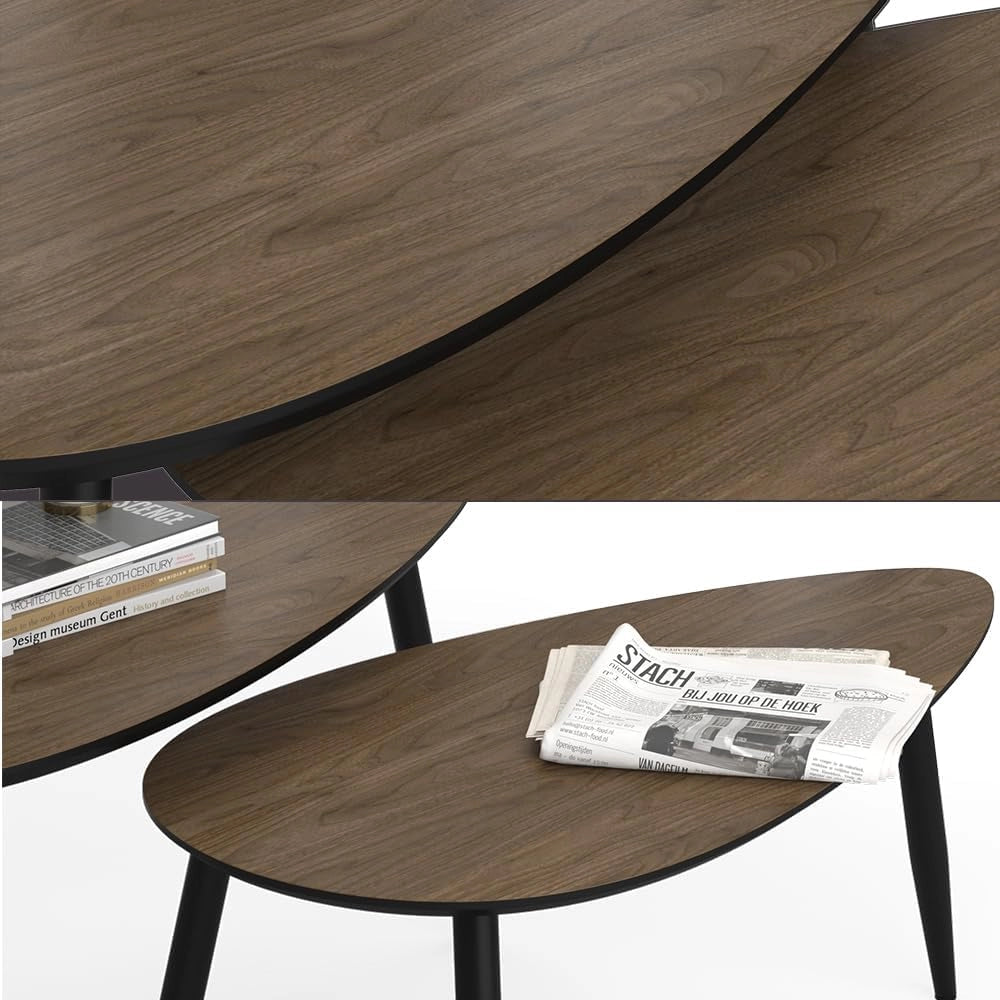 Set di tavolini Veyo, Noce/nero, 98 x 60 cm Set, 2 parti, per un utilizzo flessibile come superficie d’appoggio o tavolino aggiuntivo
