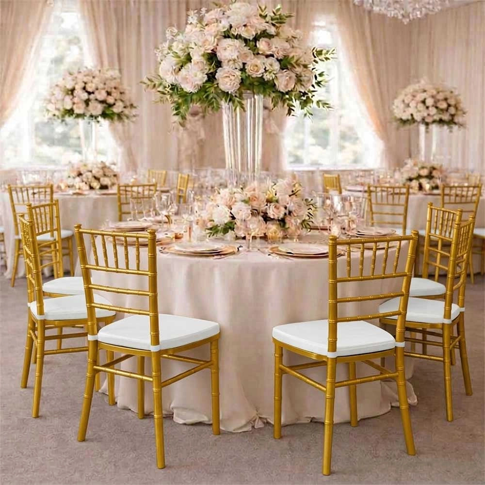 Set da 20 Sedie Chiavarine Plastica gialle ottone con cuscino antiscivolo bianco