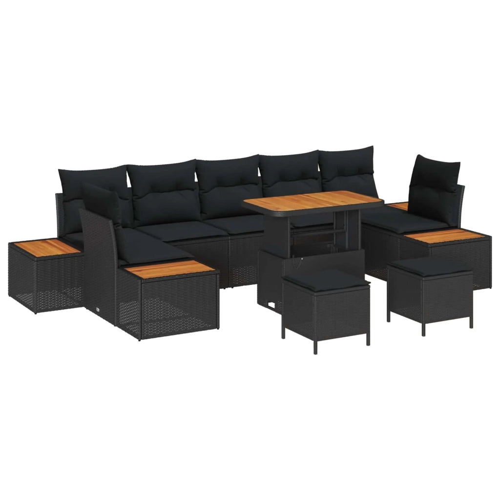 Set Divano da Giardino con cuscino 10 pcs Nero Poly Rattan