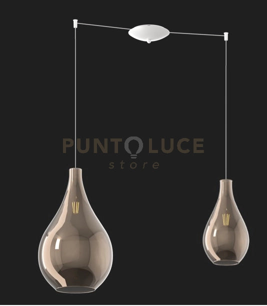 SOSPENSIONE BIANCO 2 LUCI SPOSTABILE VETRI (1 MEDIO+1 GRANDE) TUTTI BRONZO 1193BI-S2 S MIX-BR
