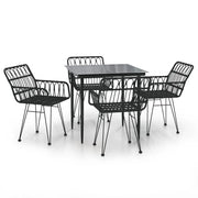 Set da Pranzo da Giardino 5 pz | Set Salotto da Giardino Nero in Polyrattan