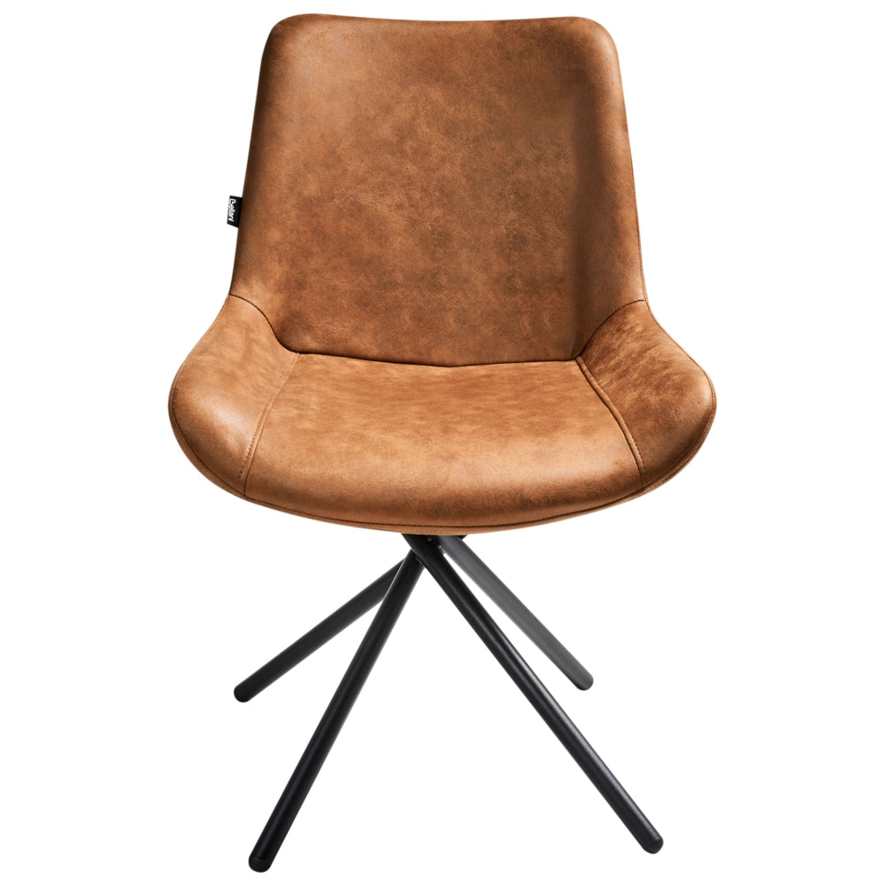 Set di 2 sedie da pranzo in ecopelle scamosciata marrone stile retrò seduta rotonda