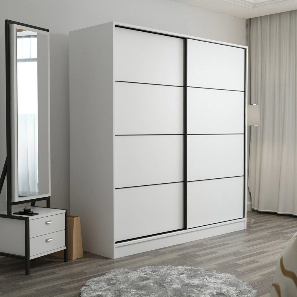 Armadio Camera da Letto Cuvio, Guardaroba 2 Ante Appendiabiti, 180x190h cm Bianco
