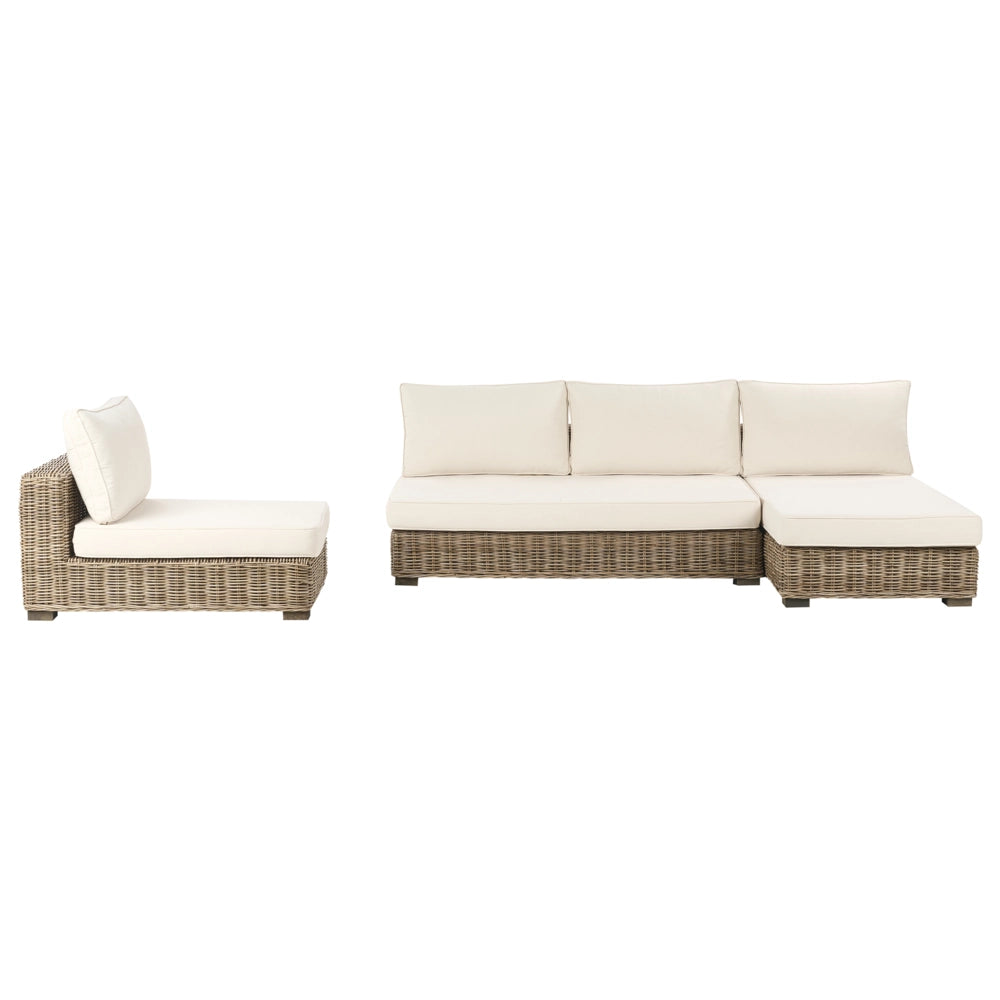Set di conversazione da giardino grigio in rattan naturale divano da esterno con tavolino sinistro