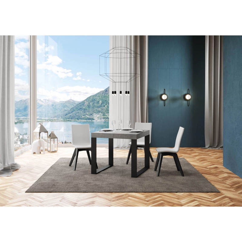 Tavolo allungabile 90x90/246 cm Tecno telaio Antracite - Cemento