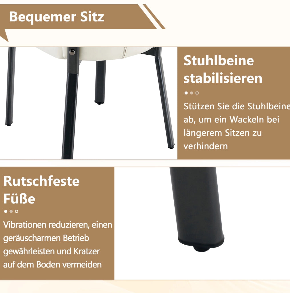SEDIA da Pranzo Imbottita in PU Beige con Metallo Nero Set da 2 pezzi