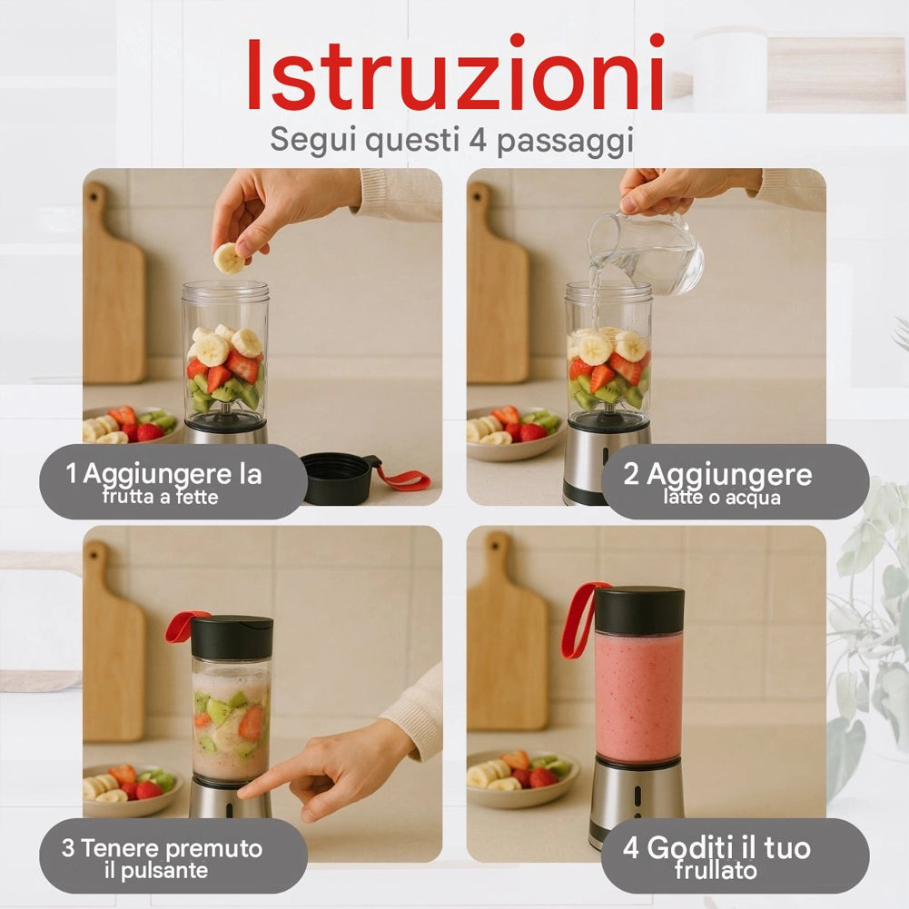 Frullatore Portatile 300ml Mini Smoothie Ricaricabile USB Mixer Portatile 125W