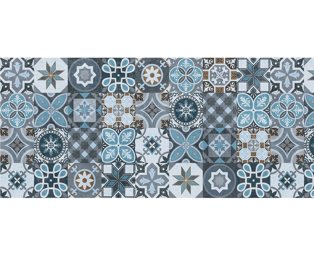 Tappeto Cucina Antiscivolo Made in Italy Passatoia Antimacchia Multiuso Corridoio Soggiorno Lavabile in Lavatrice - 50x350 - Mattonella Acqua