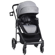Passeggino per bambini con sedile reversibile e cappuccio regolabile, Passeggino 2 in 1 piegatura con una mano Grigio-Passeggini per bimbi