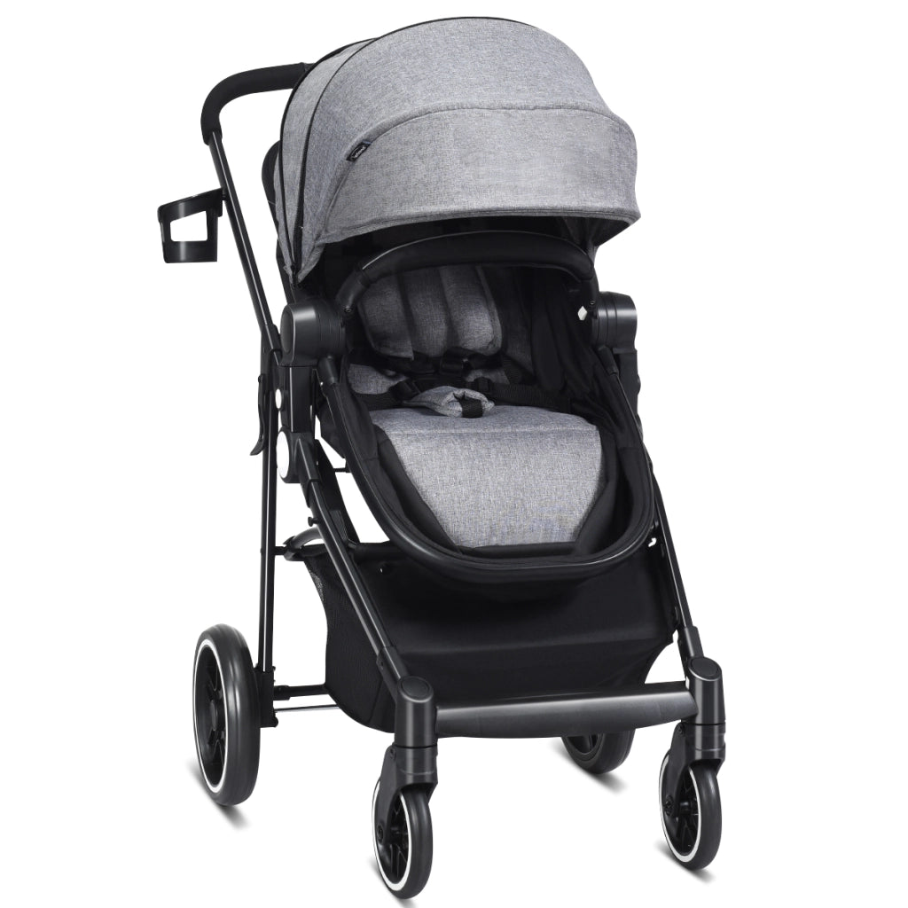 Passeggino per bambini con sedile reversibile e cappuccio regolabile, Passeggino 2 in 1 piegatura con una mano Grigio-Passeggini per bimbi