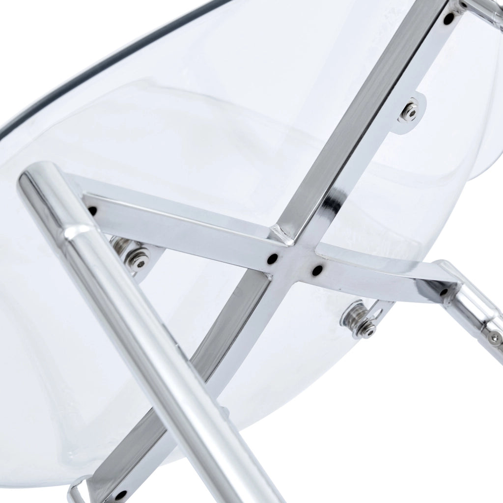 Sgabello da bar trasparente con struttura in metallo argento