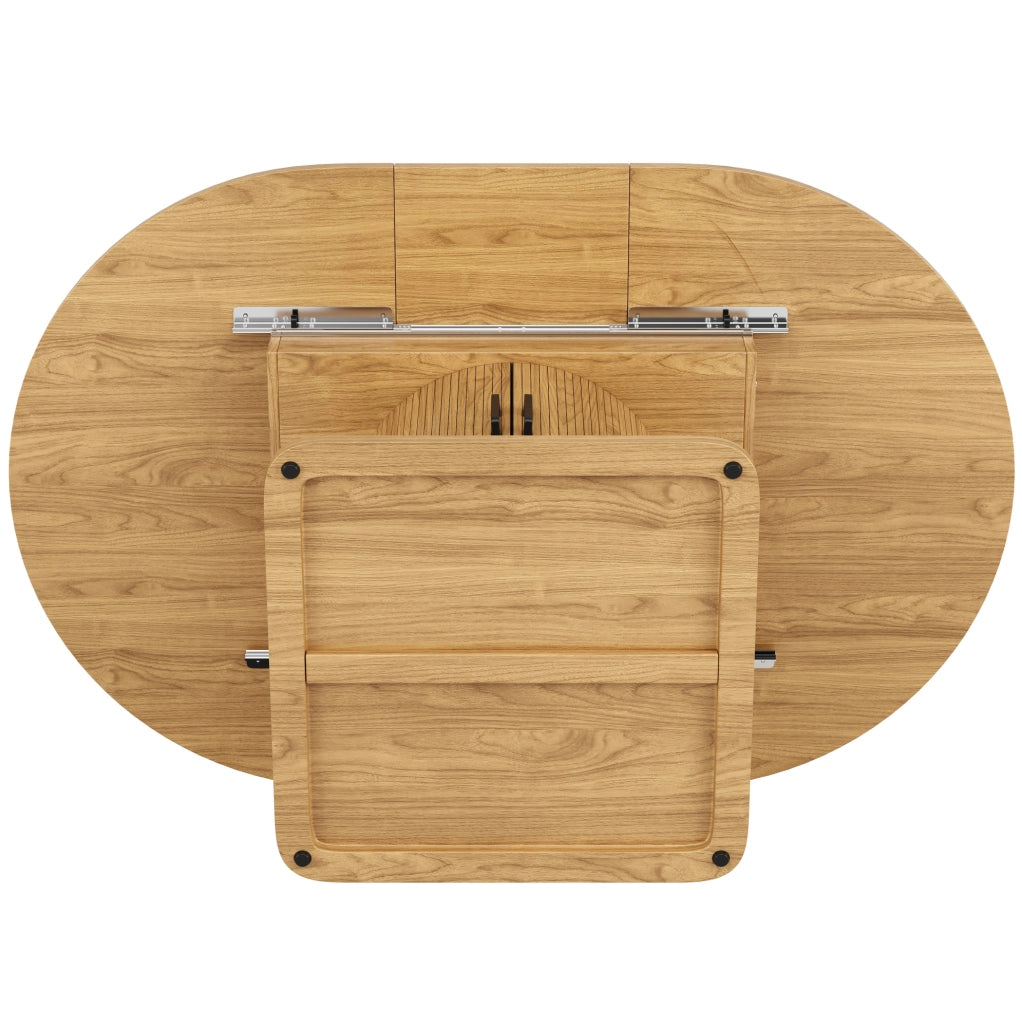 Tavolo allungabile 118x118x76 cm con contenitore; ripiani estraibili e portabicchieri; MDF e metallo; naturale